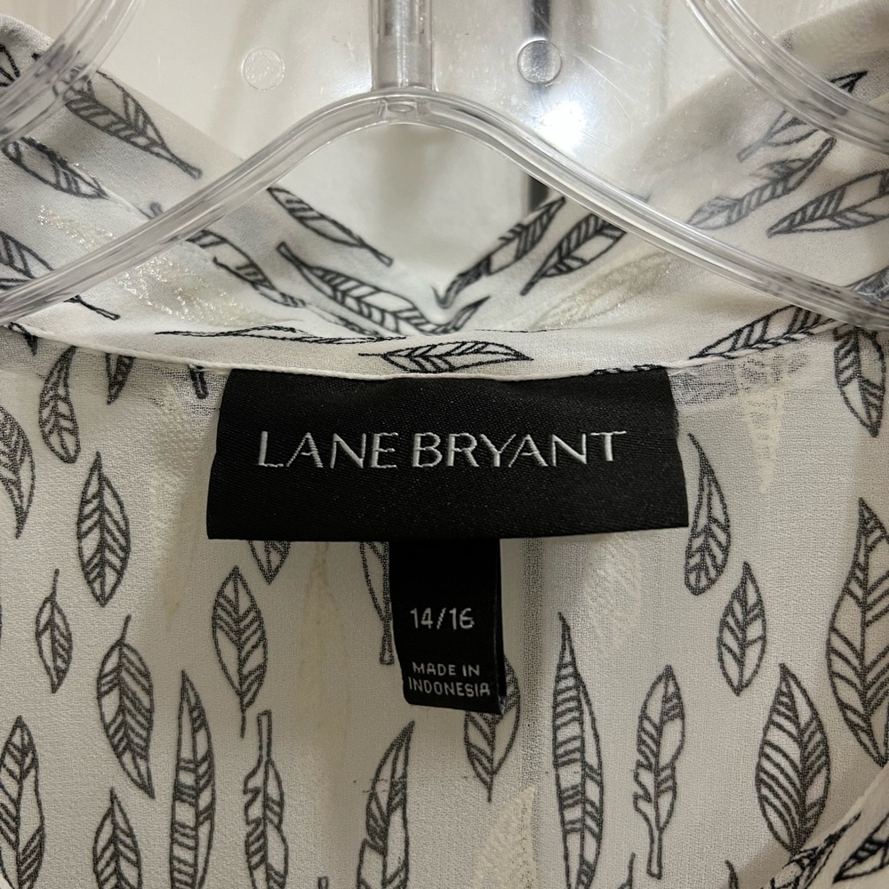Lane Bryant Sheer Feather Print Tunic Shirt Plus Size 14 16 Long Blouse Sheer - Picture 4 of 9